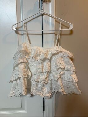 Petal & Pup White Eyelet Ruffle Crop Top
